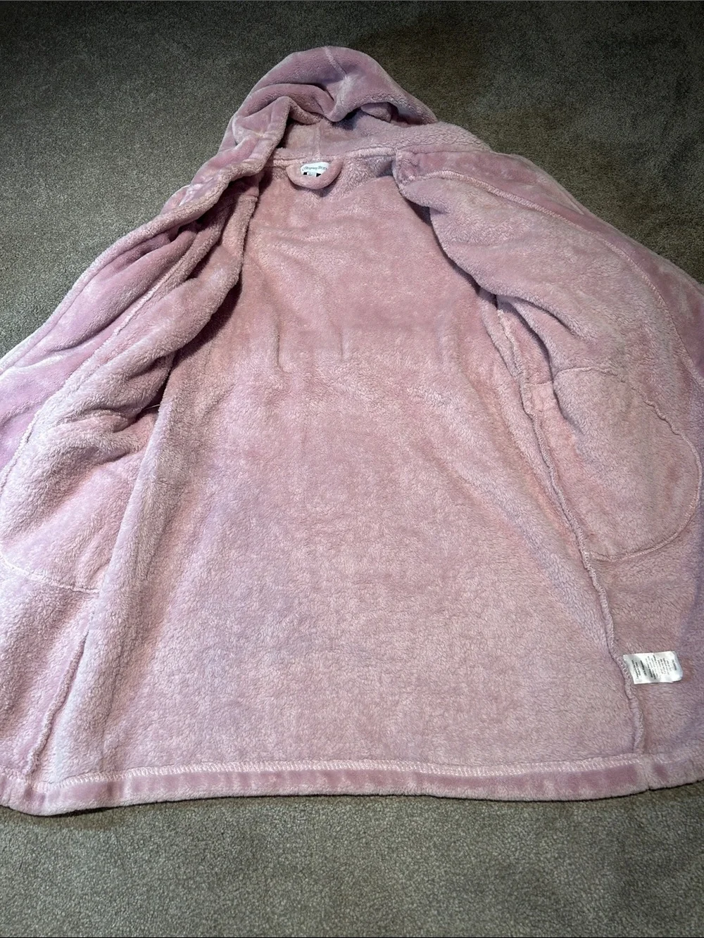 The Company Store Plush Hooded Kids Robe - Light Mauve Pink